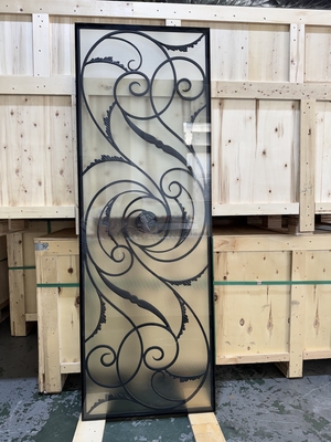 Insertos de puerta de hierro forjado de 22*64, los más vendidos en Canadá, vidrio con barra de acero de 12*12 para puertas de fibra de vidrio